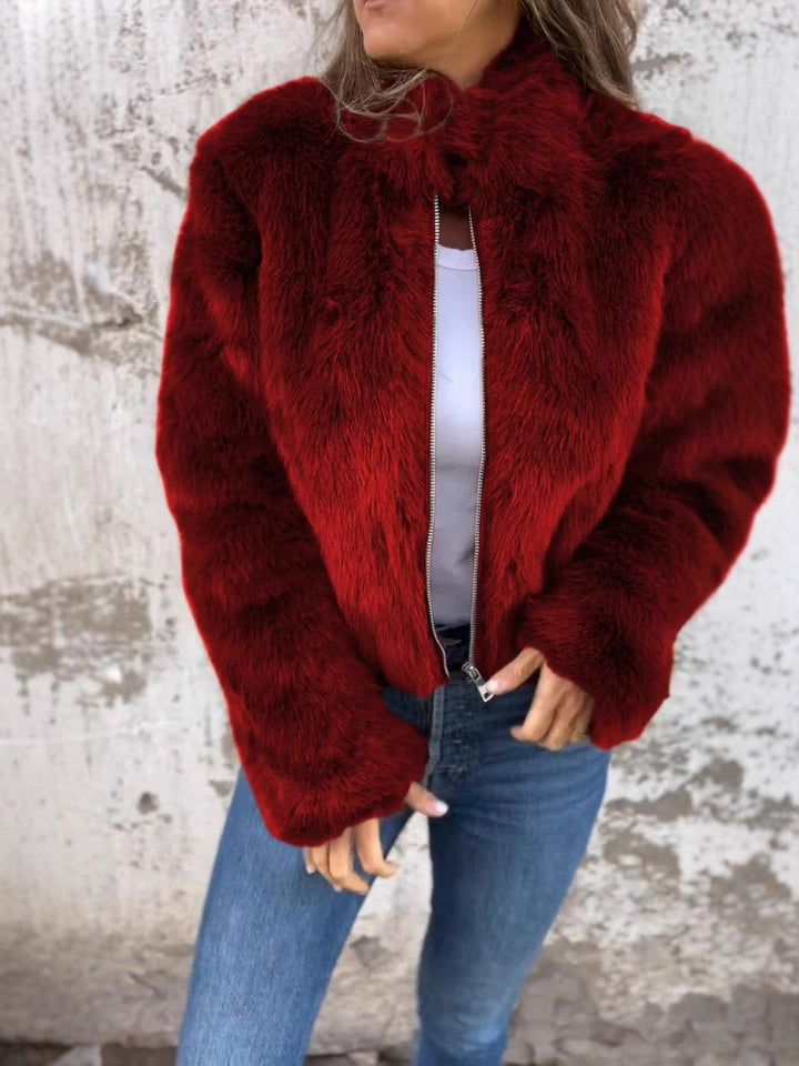 Lune London | Jacket made of faux fur - Loose fit - High collar - Zipper - Long sleeves
