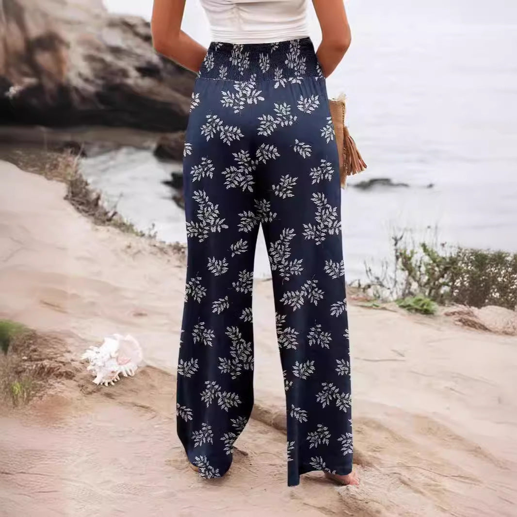 Lune London Women's Palazzo Pants with Elastic Waist and Floral Pattern