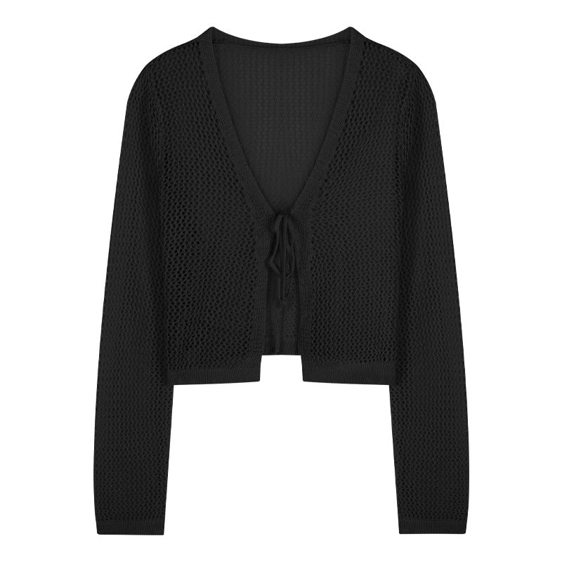 Lightweight knit jacket for women with button and tie belt Lune London
