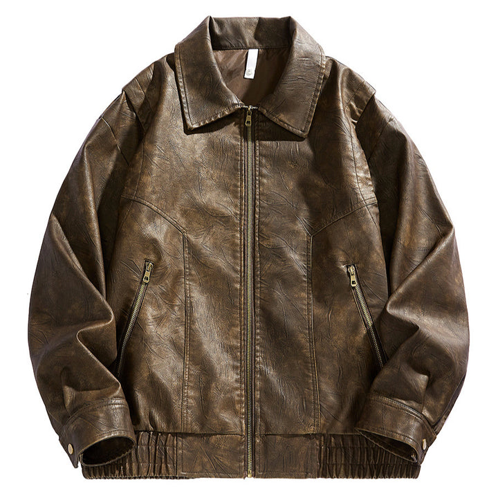Leather jacket for men, short cut, with elastic waist and pockets Lune London