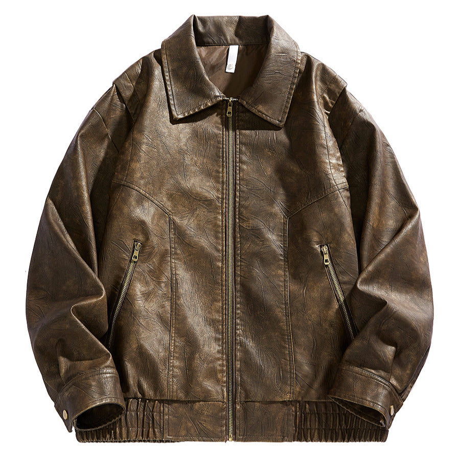 Lune London | Men's Short-Cut Leather Jacket with Elastic Waistband and Pockets