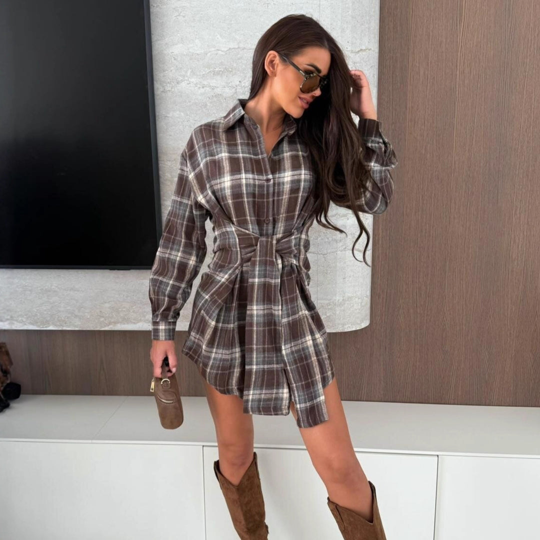 Checkered shirt dress for women with adjustable belt Lune London