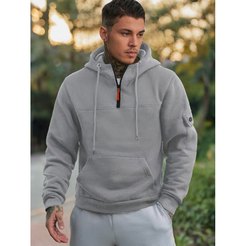 Men's Hooded Sweatshirt with Half Zipper and Side Pockets Lune London