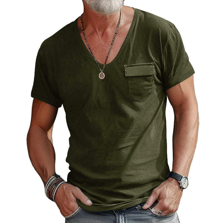 Men's t-shirt with V-neck and practical chest pocket Lune London