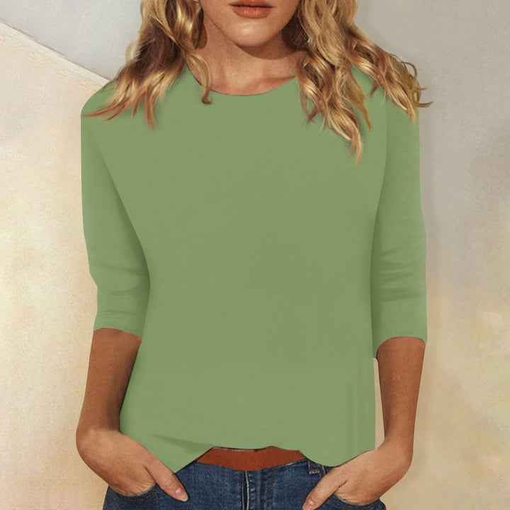 Women's Casual Top with Elegant 3/4 Sleeves and Curved Hem Lune London
