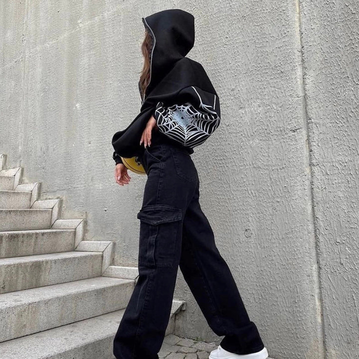 Hooded sweater for women with a unique spider web pattern and a generous cut Lune London