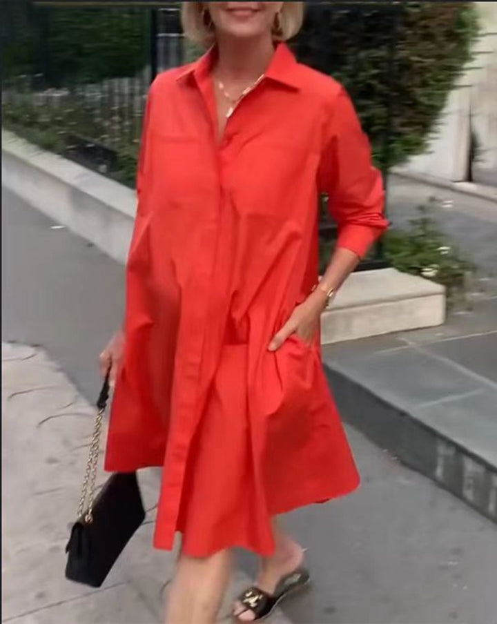 Robe chemise pour femmes dans une coupe A-line décontractée avec des poches pratiques Chic & Stil