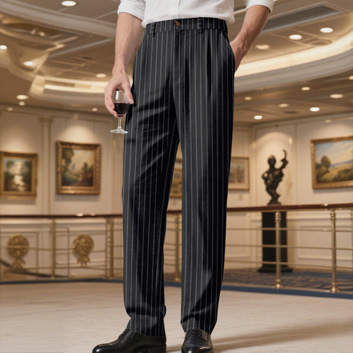 Men's Elegant Striped Suit Trousers with Comfortable Waistband Lune London