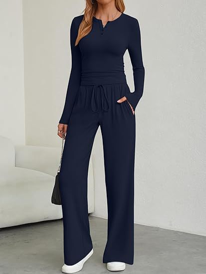 Ladies Long Sleeve Lounge Set with Adjustable Waist Drawstring Lune London