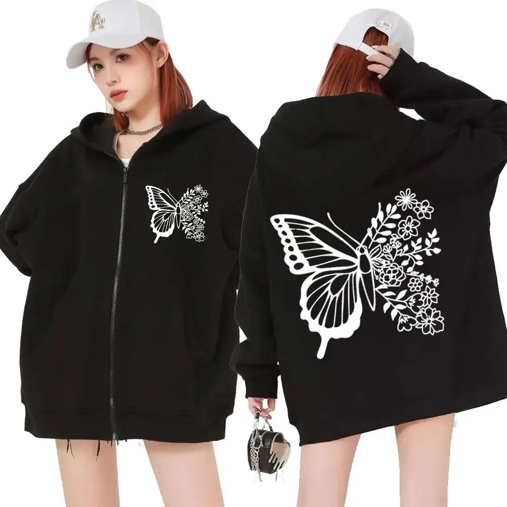 Haut à capuche pour femmes avec motif de papillon floral et poche kangourou pratique Chic & Stil
