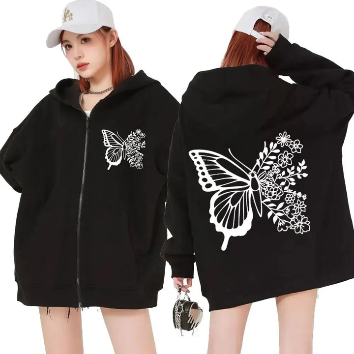 Haut à capuche pour femmes avec motif de papillon floral et poche kangourou pratique Chic & Stil
