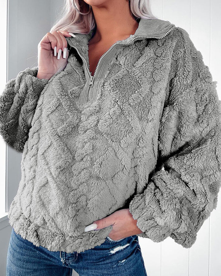Ladies Soft Fleece Sweater with High Collar and Zipper Lune London