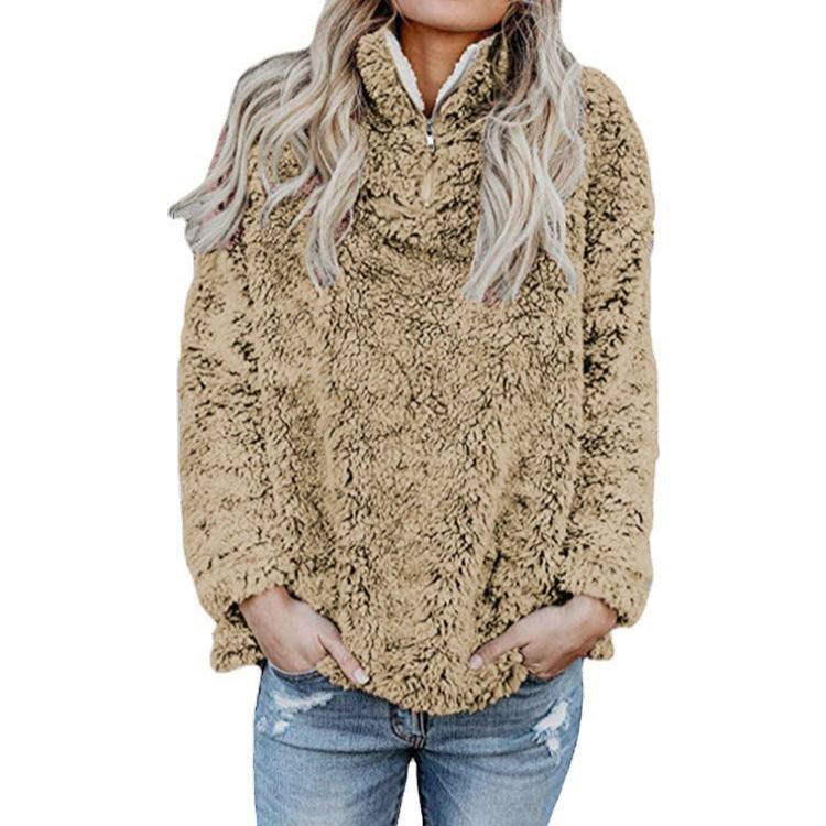 Ladies Cozy Fleece Jacket with High Collar and Zipper Lune London