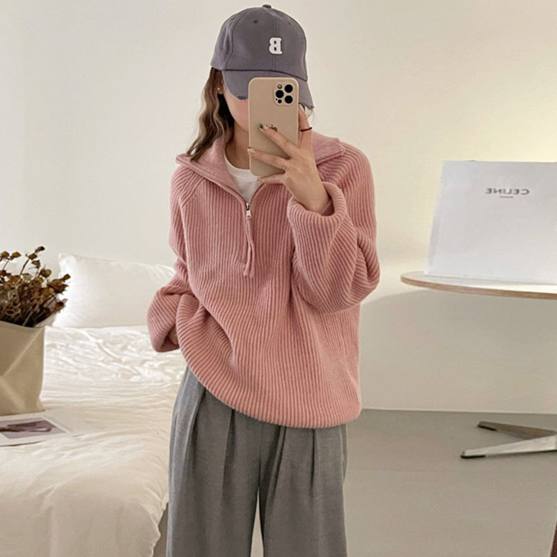 Pull en tricot épais pour femme avec fermeture éclair et col montant Chic & Stil