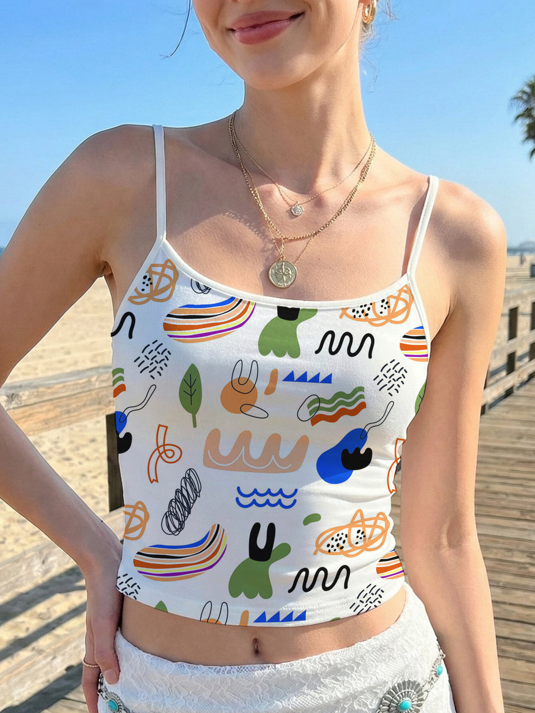 Women's Crop Top with Creative Graphic Print Lune London