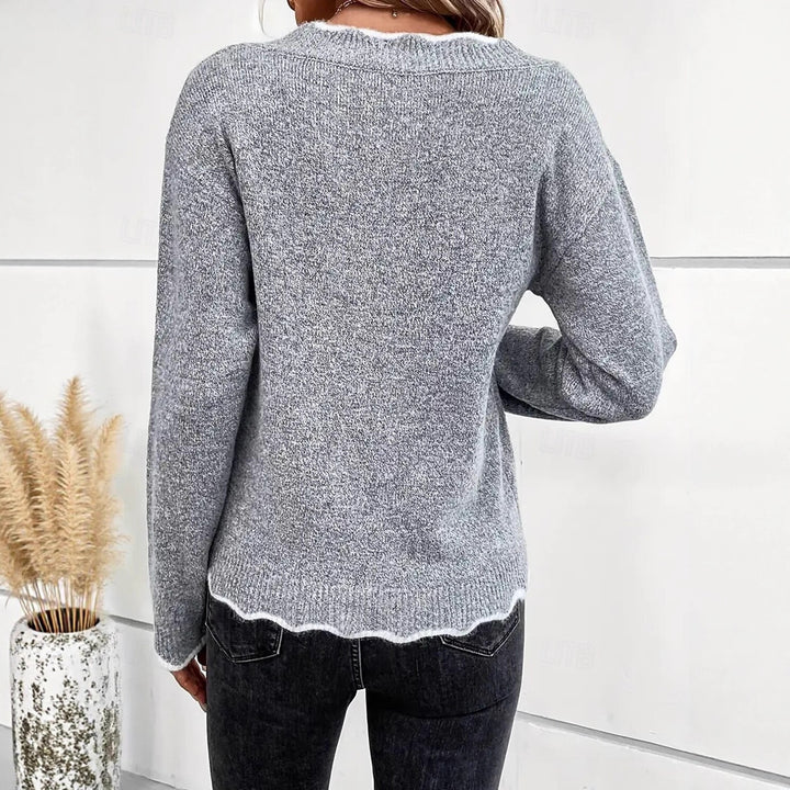 Women's knitted sweater with wavy neckline and contrasting details Lune London