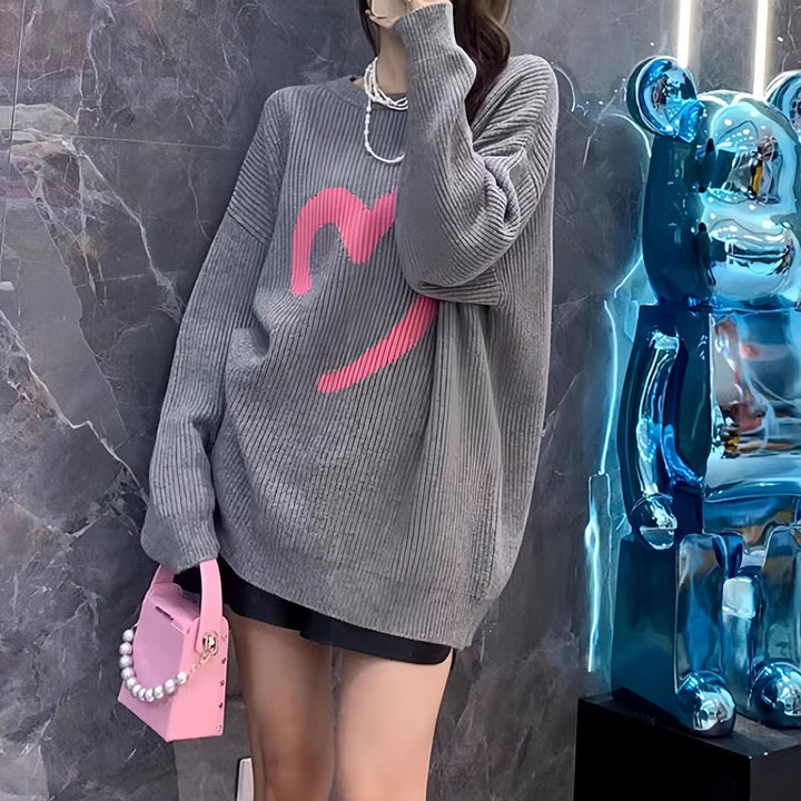 Sweat à col rond oversized pour femmes avec motif en câble texturé Chic & Stil