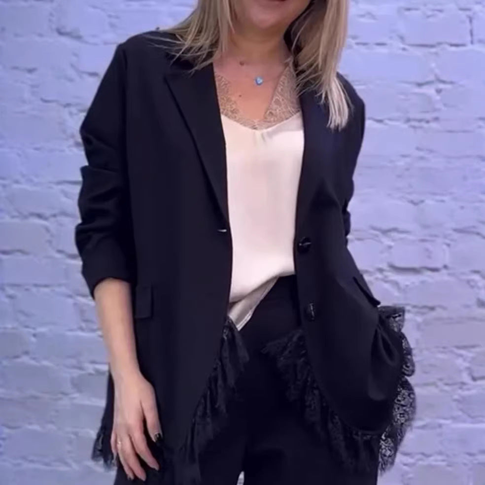 Veste blazer élégante pour femmes avec détails en dentelle Chic & Stil