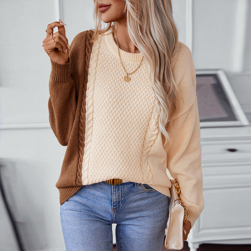 Trendy women's sweater with embossed pattern and innovative color block design Lune London