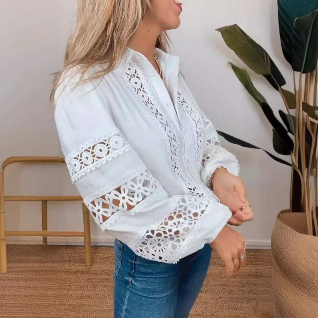 Blouse pour femmes avec des détails en crochet élaborés et un tricot ajouré Chic & Stil