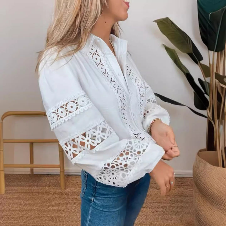 Blouse pour femmes avec des détails en crochet élaborés et un tricot ajouré Chic & Stil