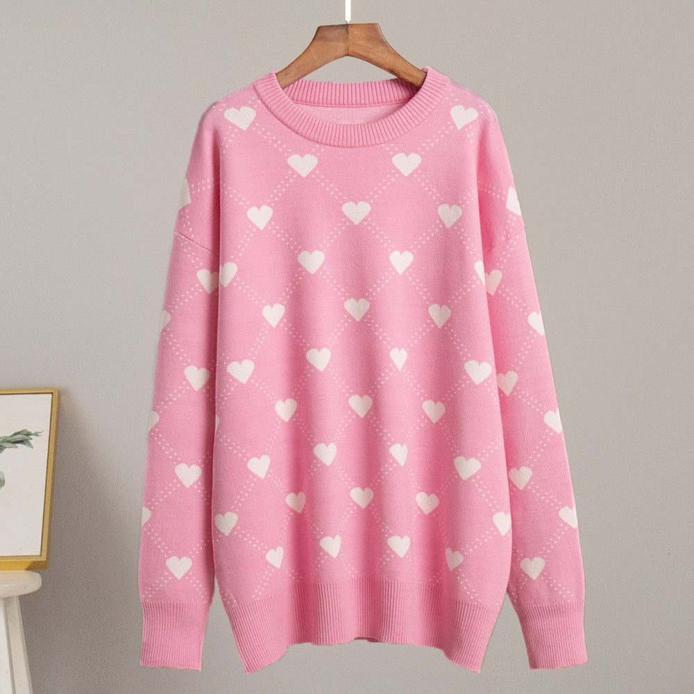 Ladies Knit Sweater with Heart Patterns and Casual Fit Lune London