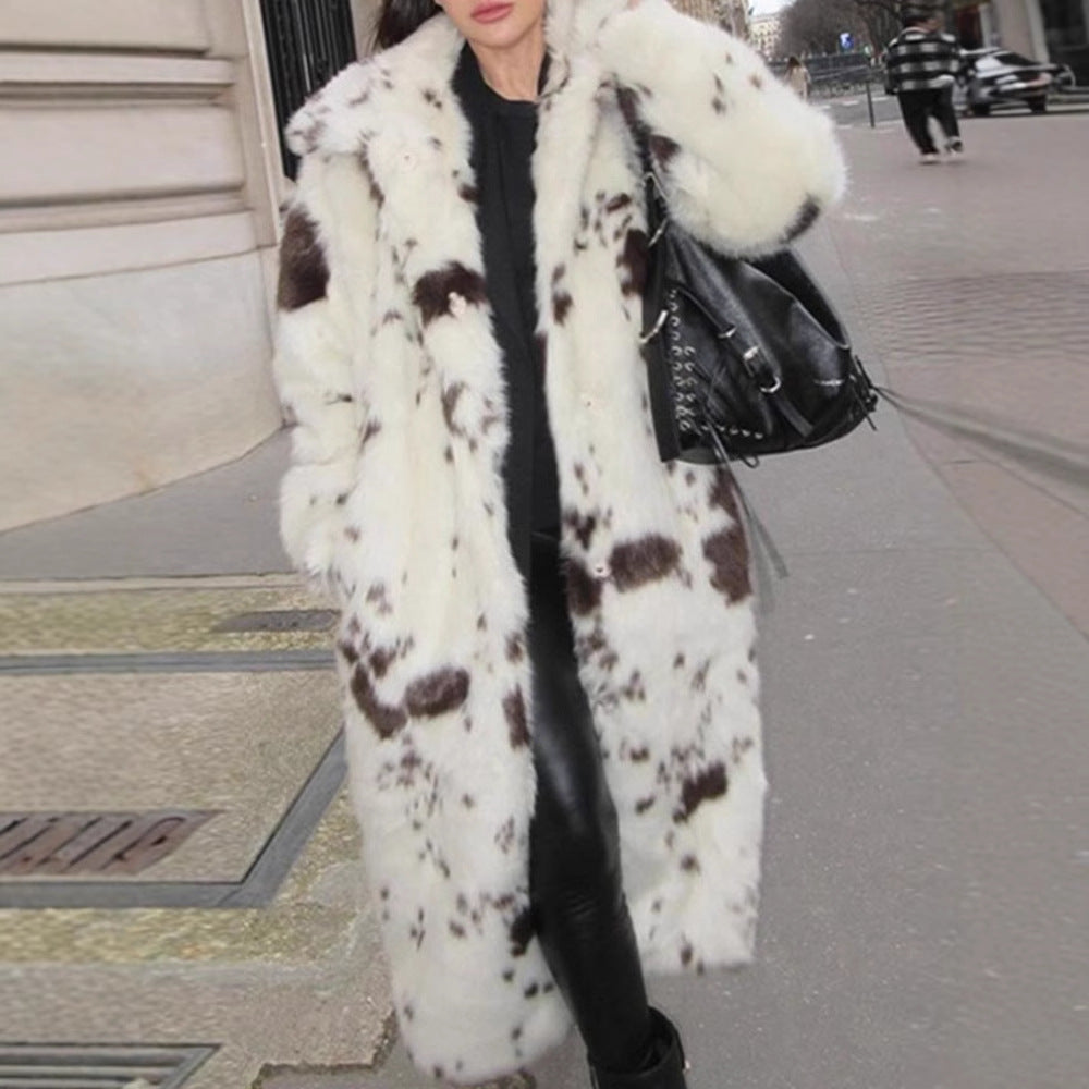 WomenLuxury faux fur coat with bold pattern Lune London