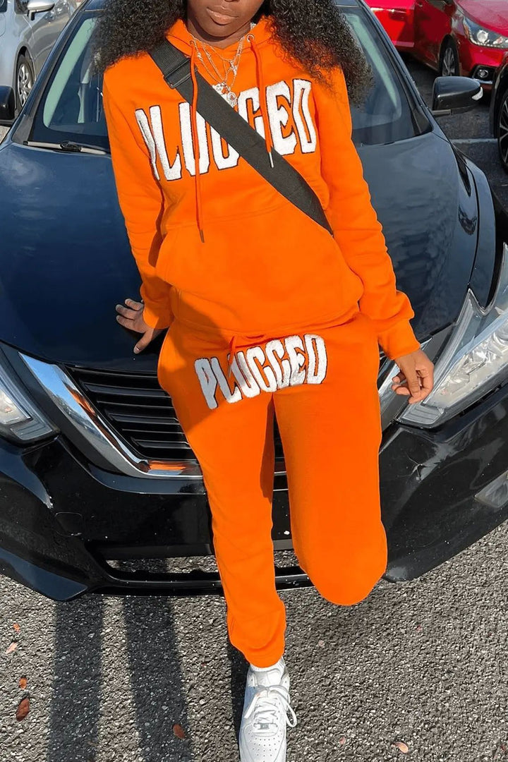Women's plush hoodie and jogger set with catchy inscription Lune London