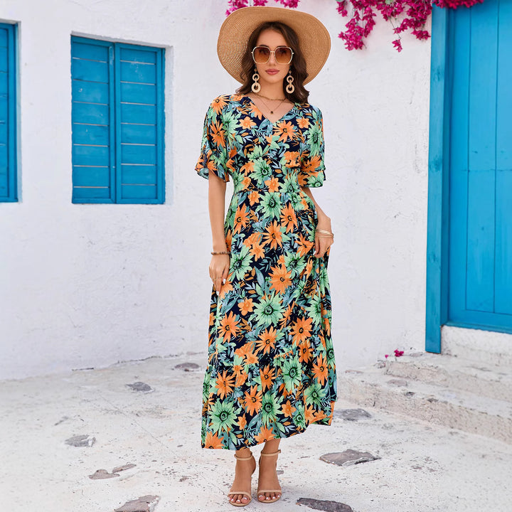 Floral maxi dress for women with ruffled sleeves Lune London