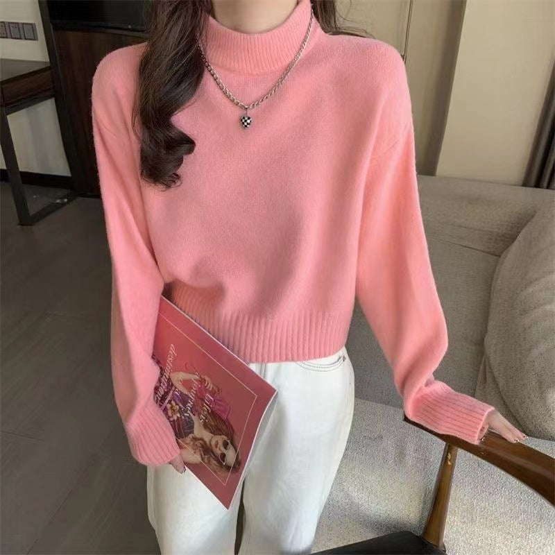 Ladies thick knit pullover with high collar and ribbed pattern Lune London