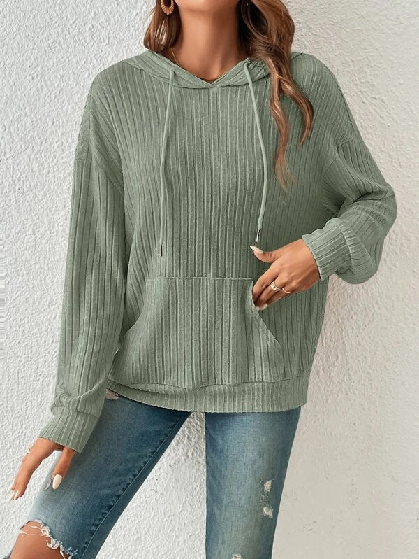 Comfortable women's hoodie with ribbed structure and practical kangaroo pocket Lune London