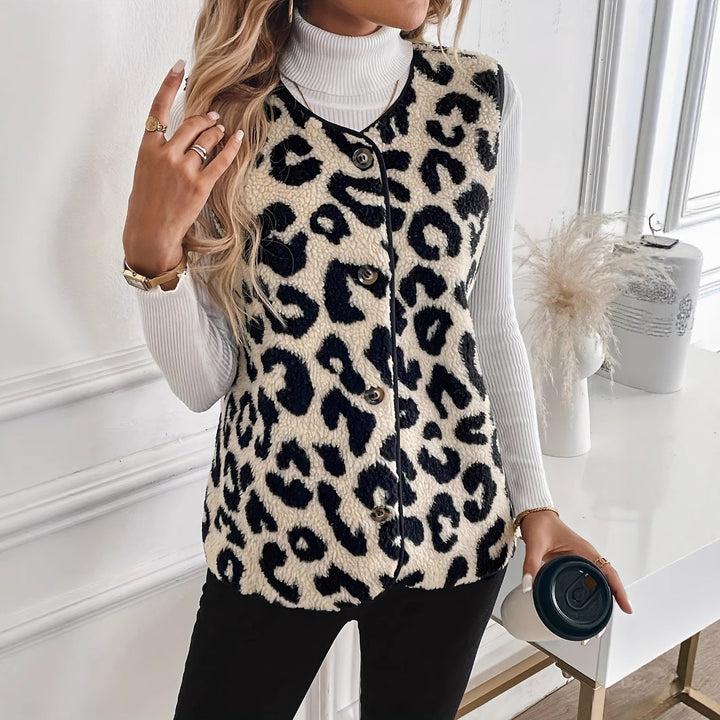 Ladies' fashion teddy vest with animal print Lune London