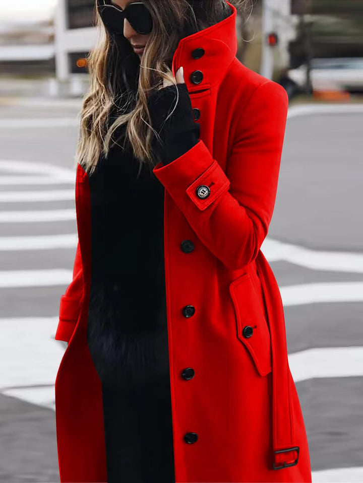 Elegant casual coat for women with high collar and practical pockets Lune London