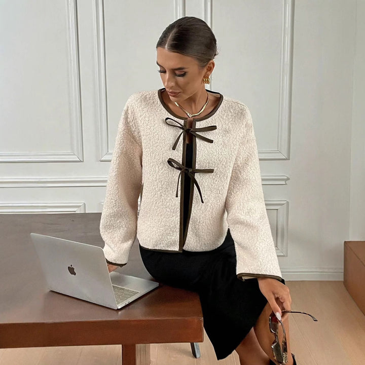 Comfortable fleece jacket for women with decorative laces and practical pockets Lune London