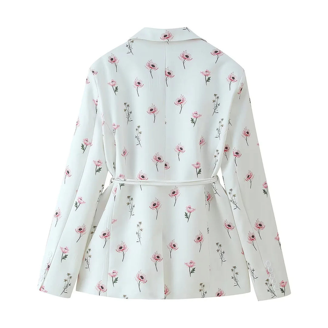 Elegant blazer jacket for women with floral pattern and adjustable belt Lune London