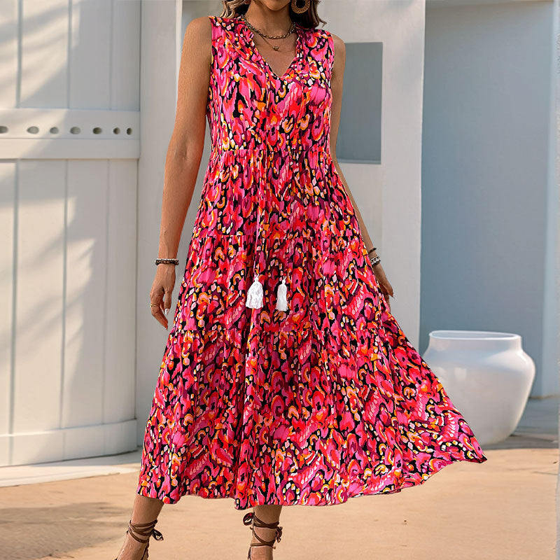 Bohemian Women Layered Maxi Dress with Decorative Fringe Lune London
