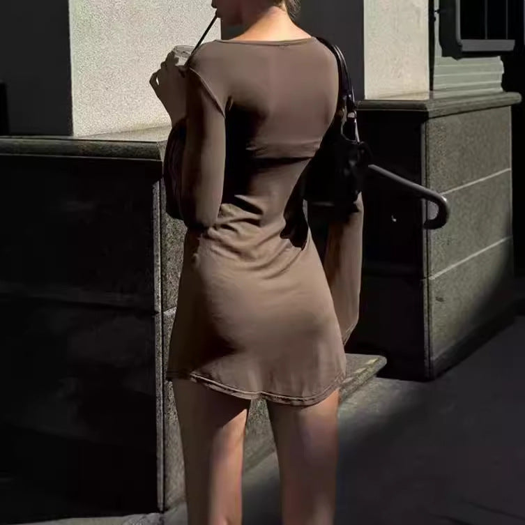 Mini dress for ladies with elegant trumpet sleeves and sculpting cut Lune London