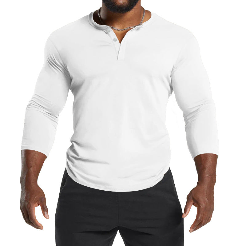 Men's Long Sleeve Henley Shirt in Breathable Cotton Blend with Button Details Lune London