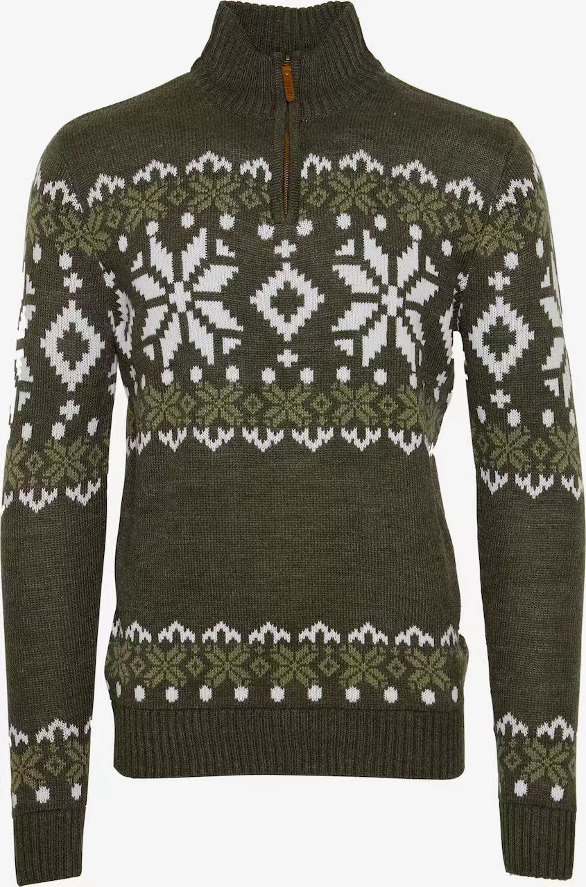Men's knitted sweater with half zipper and chic Christmas pattern