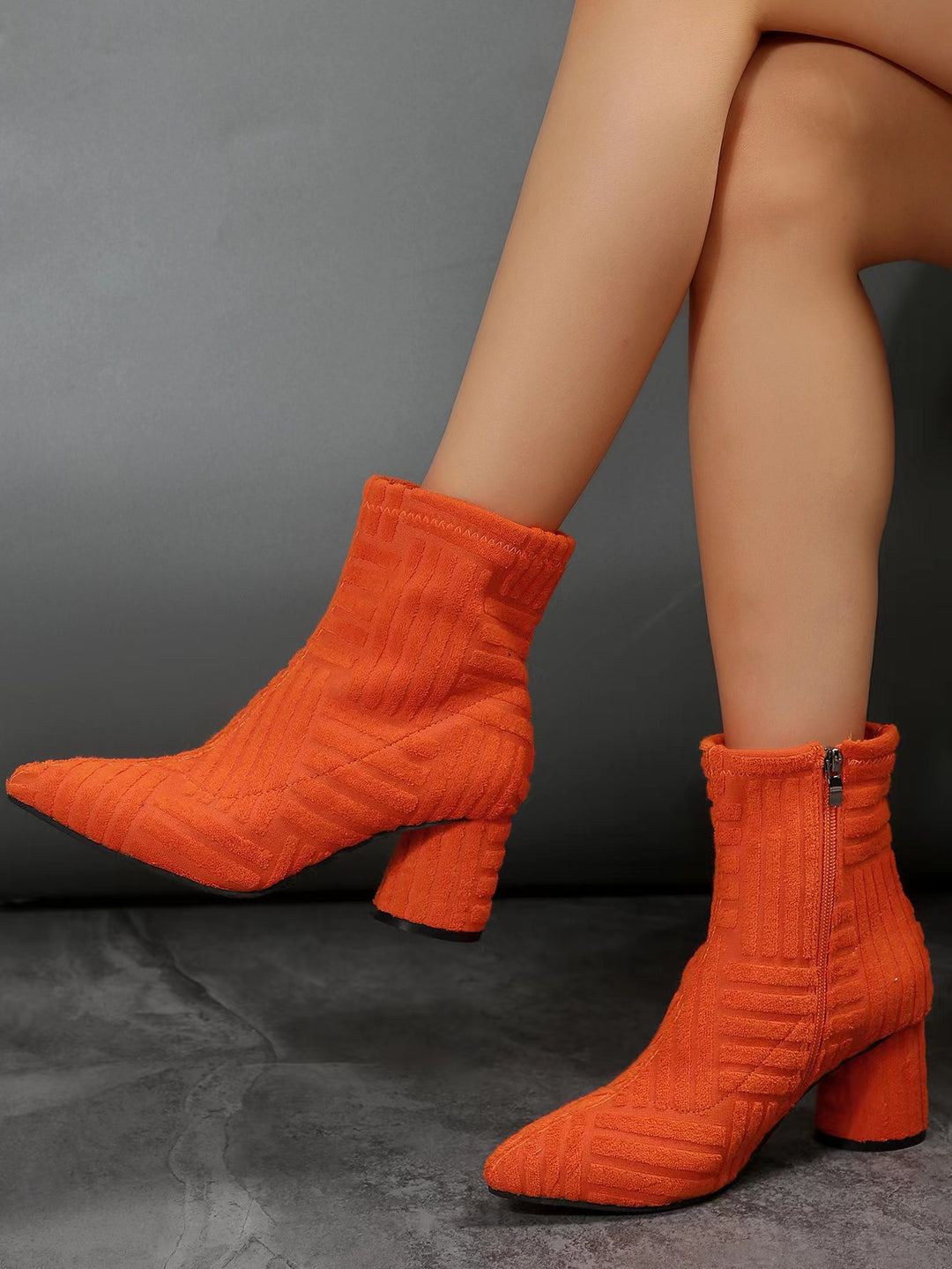 Women's ankle boots with a contemporary knit design and a comfortable block heel Lune London