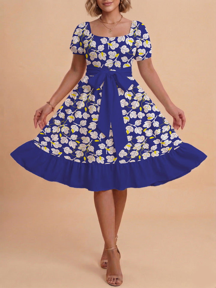 Women's floral dress with adjustable belt and voluminous sleeves Lune London