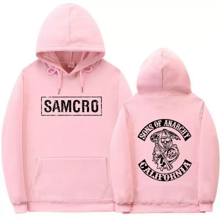 Women's hooded sweatshirt with artistic retro print and kangaroo pocket design Chic & Stil