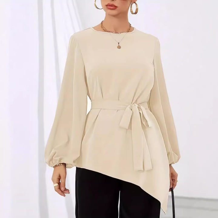 Ladies elegant top with asymmetric hem and shaping Lune London