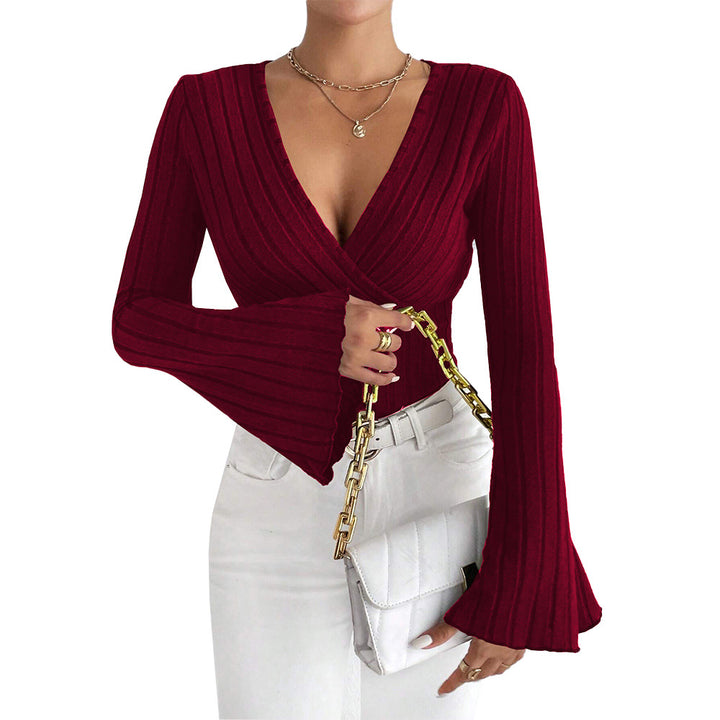 Top cache-cœur pour femmes avec des manches longues et des détails en ribambelle élégants Chic & Stil