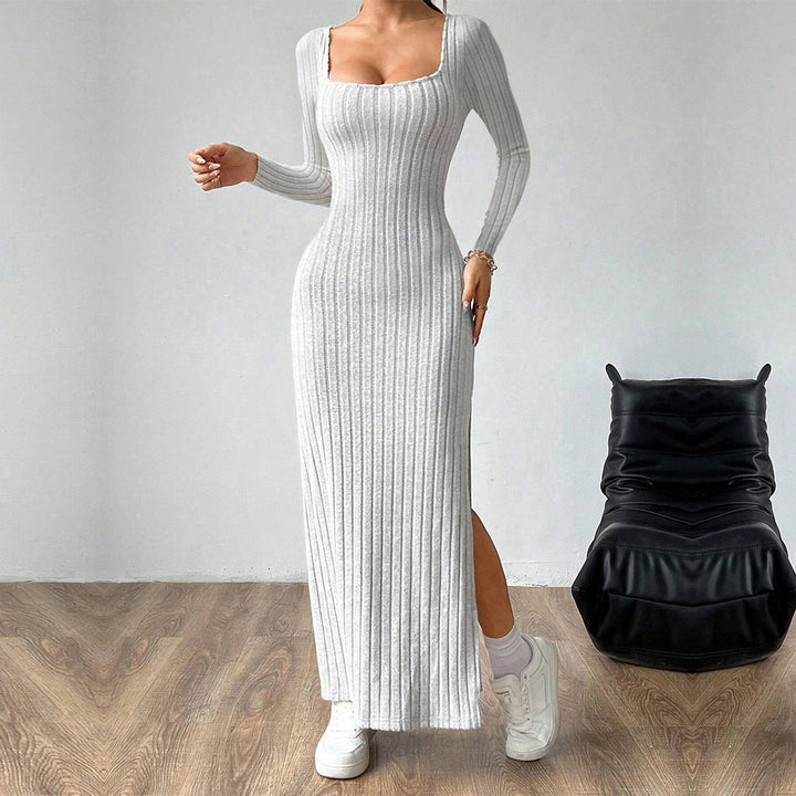 Robe Maxi Femme avec Tricot Côtelé Élégant et Fente Chic Chic & Stil