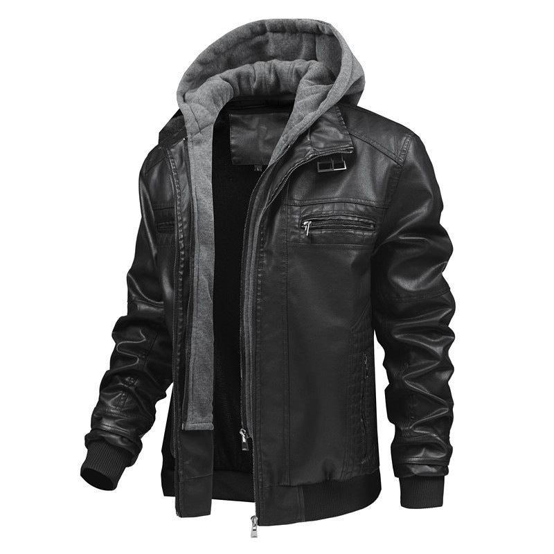 Men's leather jacket with removable hooded inner lining Lune London