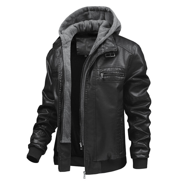 Men's leather jacket with removable hooded inner lining Lune London