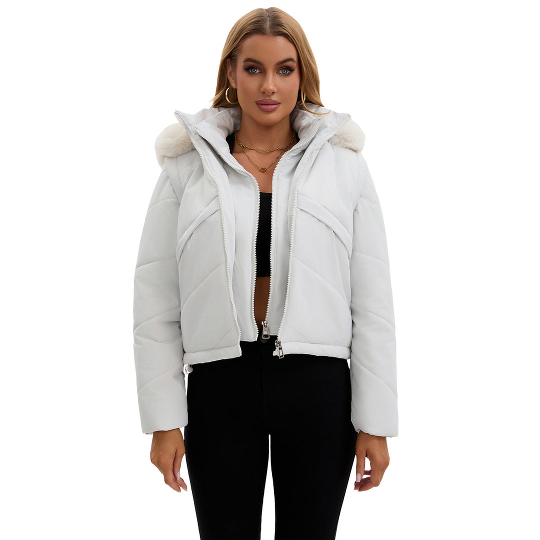Reversible women's jacket with removable hood and faux fur from Lune London