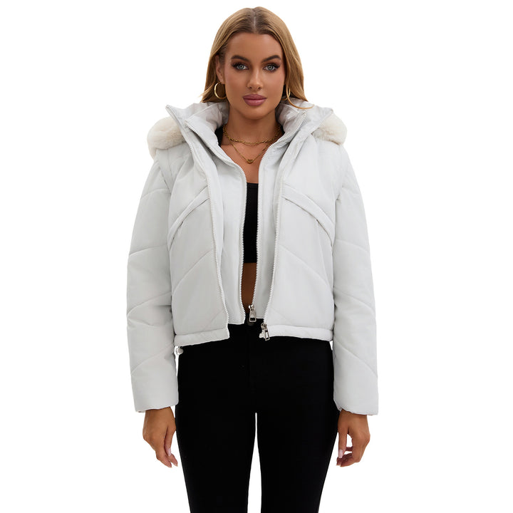Reversible women's jacket with removable hood and faux fur from Lune London