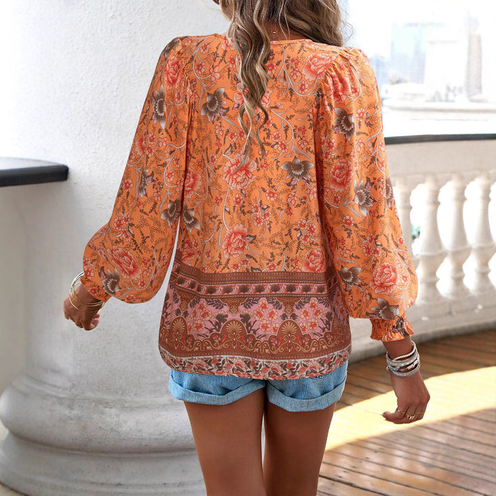Blouse for women with floral patterns and tie neckline Lune London